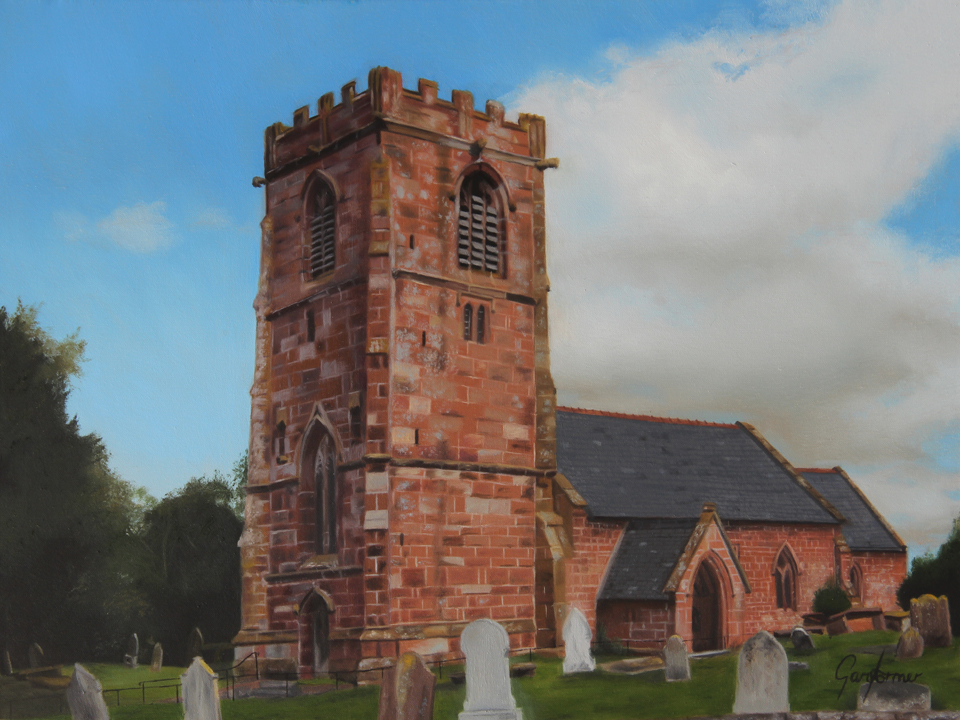 Painting of All Saints Church, Handley, Cheshire