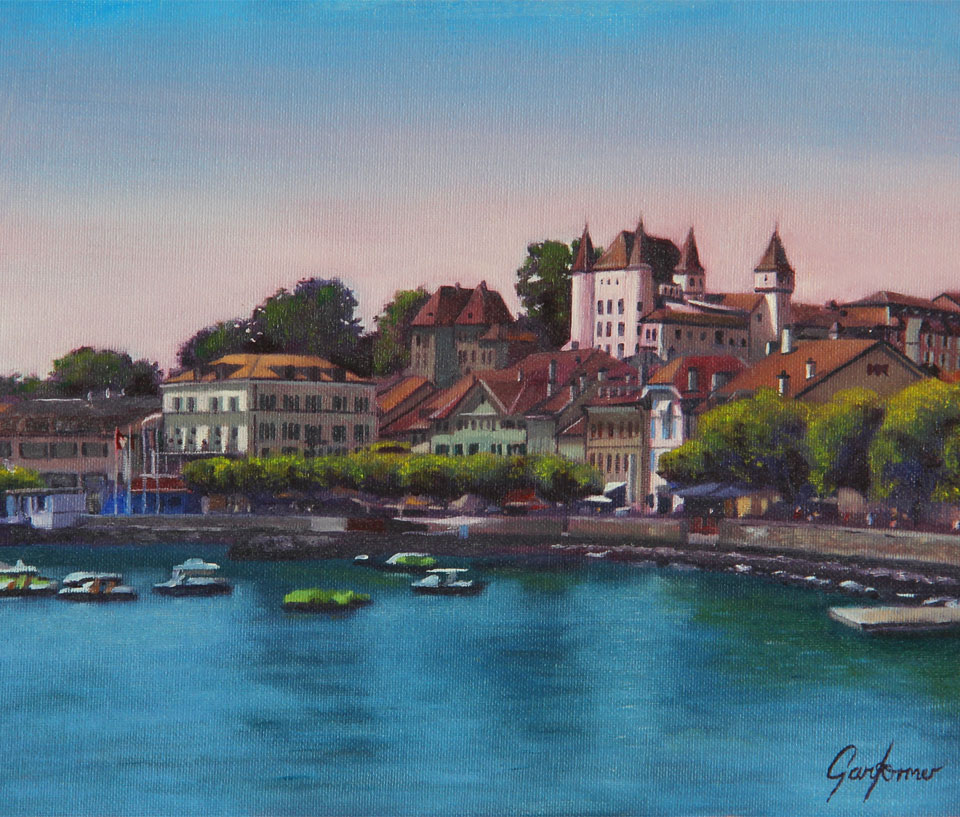 Nyon at Midday Oil Painting Switzerland