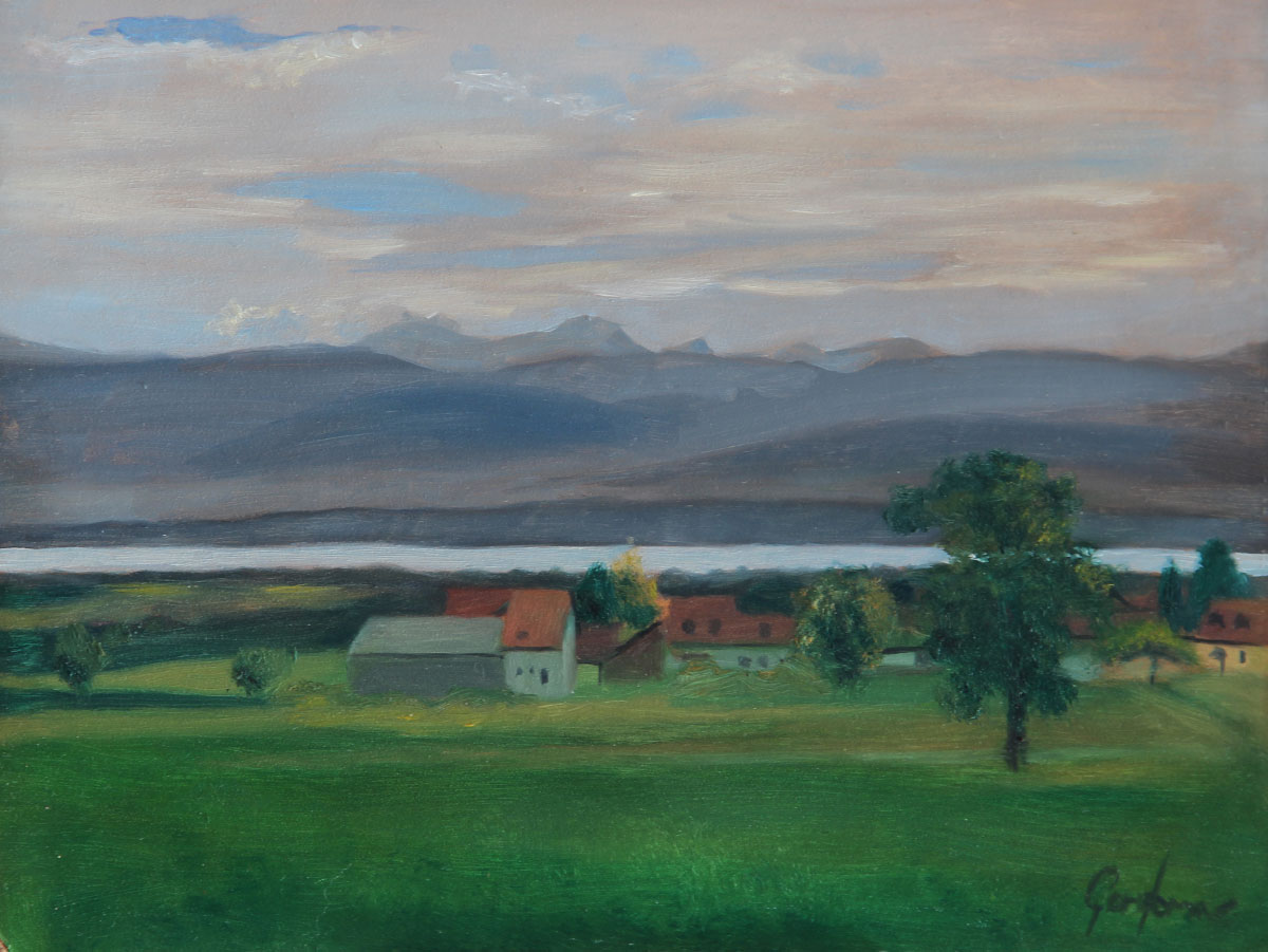 Lake Geneva and the Alps from Givrins Original Oil Painting Gary
