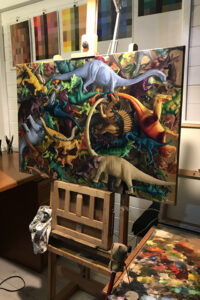 Organised Chaos Dinosaurs Painting in Studio