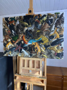 Gary Armer's All Animals Are Equal Painting on Easel