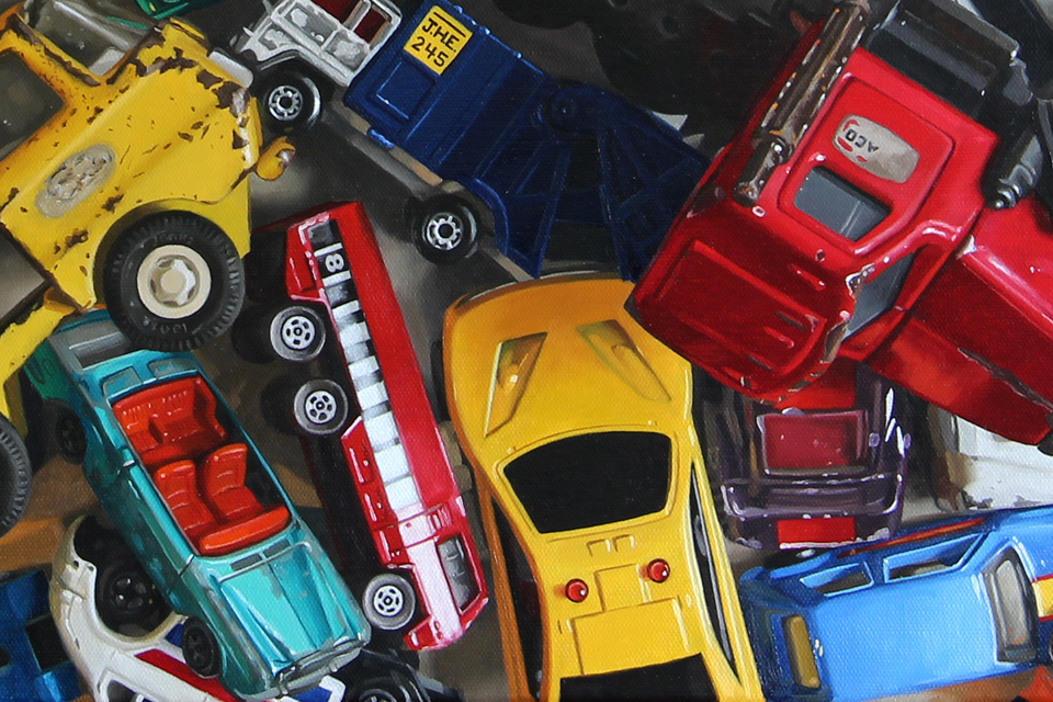 Oil Painting of Vintage Toy Cars