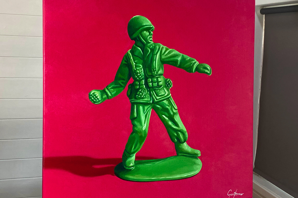 Pink and Green Toy Soldier Oil Painting