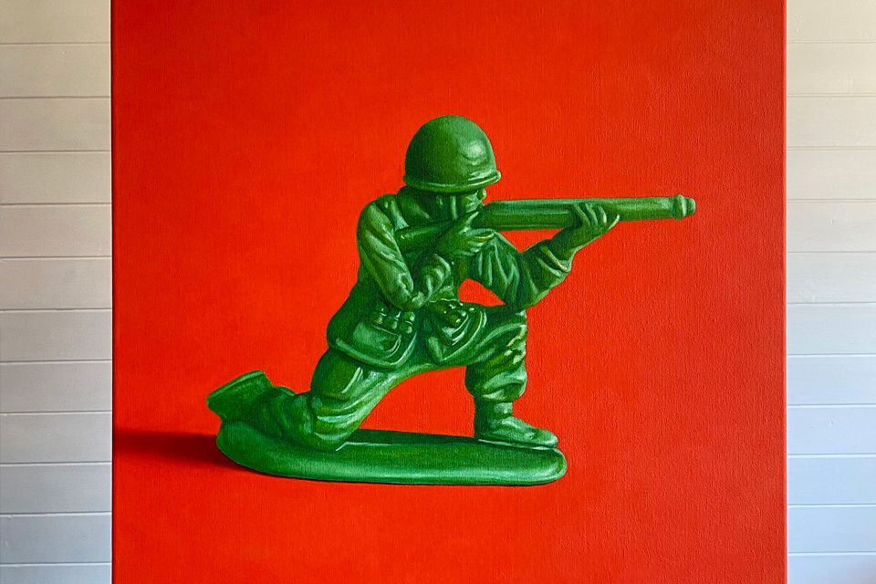 Toy Soldier Oil Painting with Red Background