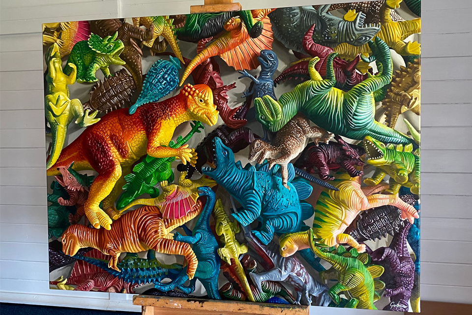 The Land Before Time Toy Dinosaur Oil Painting in the Studio