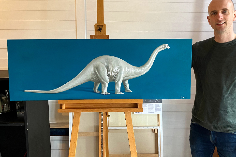 Gary Armer with Bronto Oil Painting