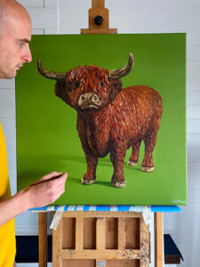 Gary Armer Artist Painting Toy Highland Cow