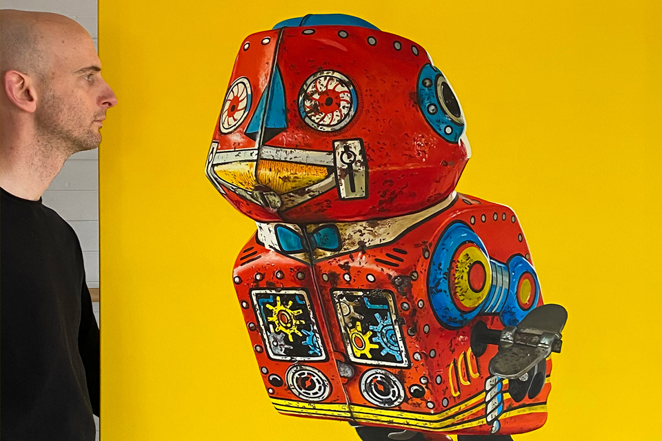 Gary Armer Retro Wind Up Tin Robot Painting